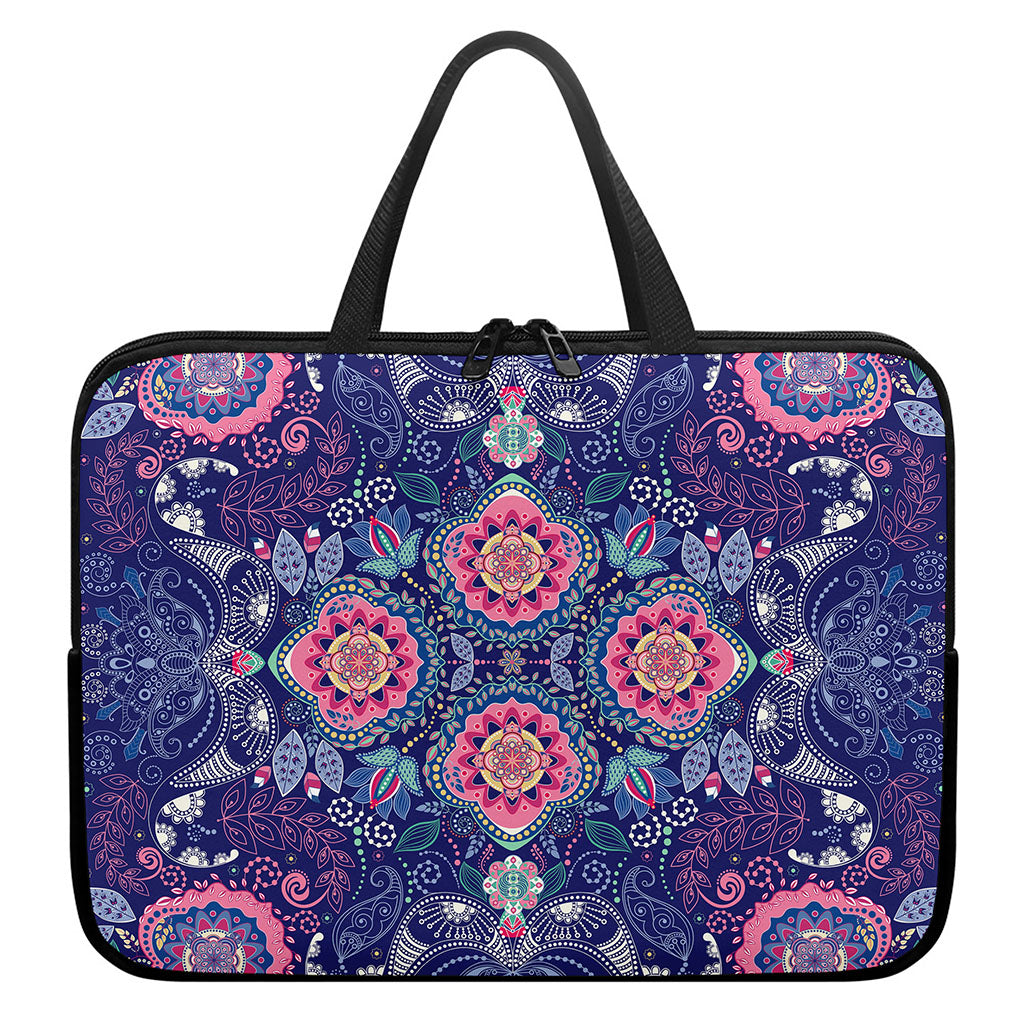 Ornamental Paisley Mandala Print Laptop Sleeve With Handle