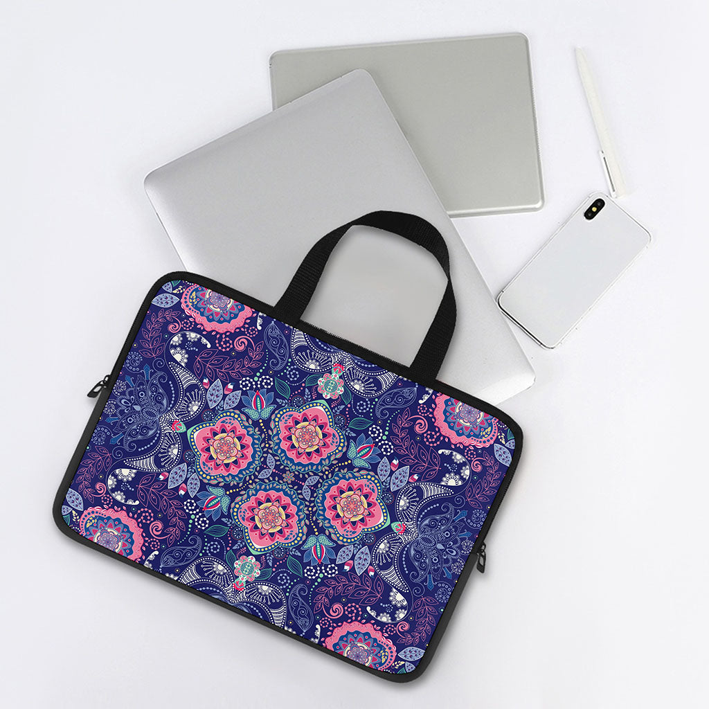 Ornamental Paisley Mandala Print Laptop Sleeve With Handle