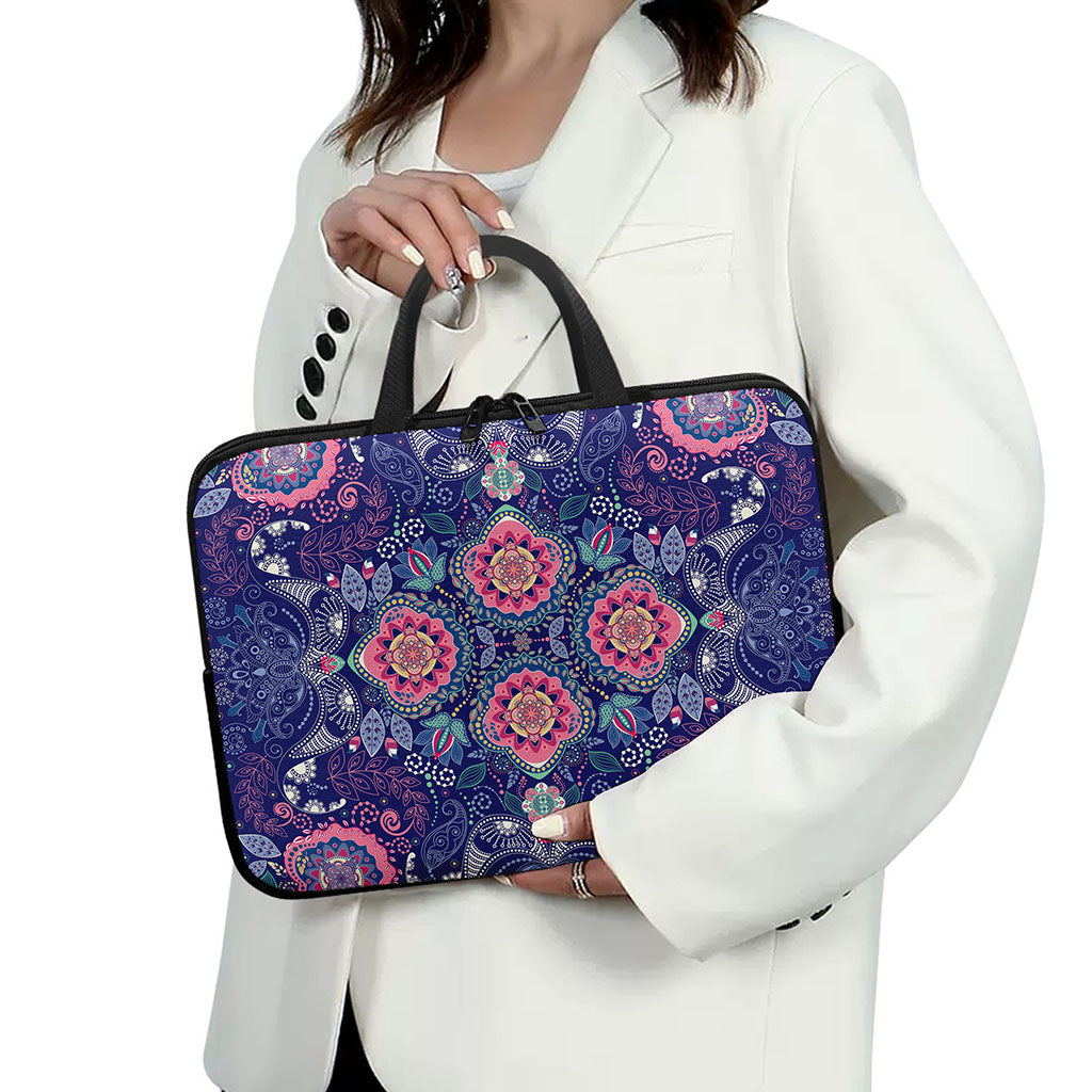 Ornamental Paisley Mandala Print Laptop Sleeve With Handle
