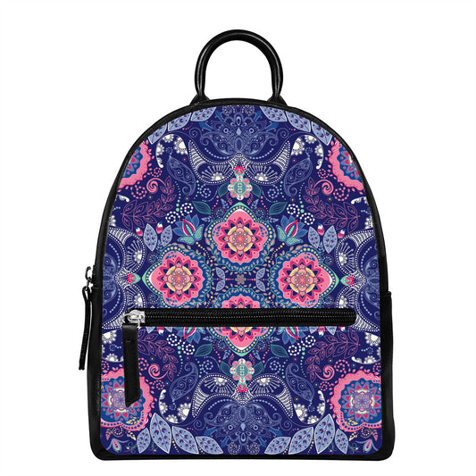 Ornamental Paisley Mandala Print Leather Backpack