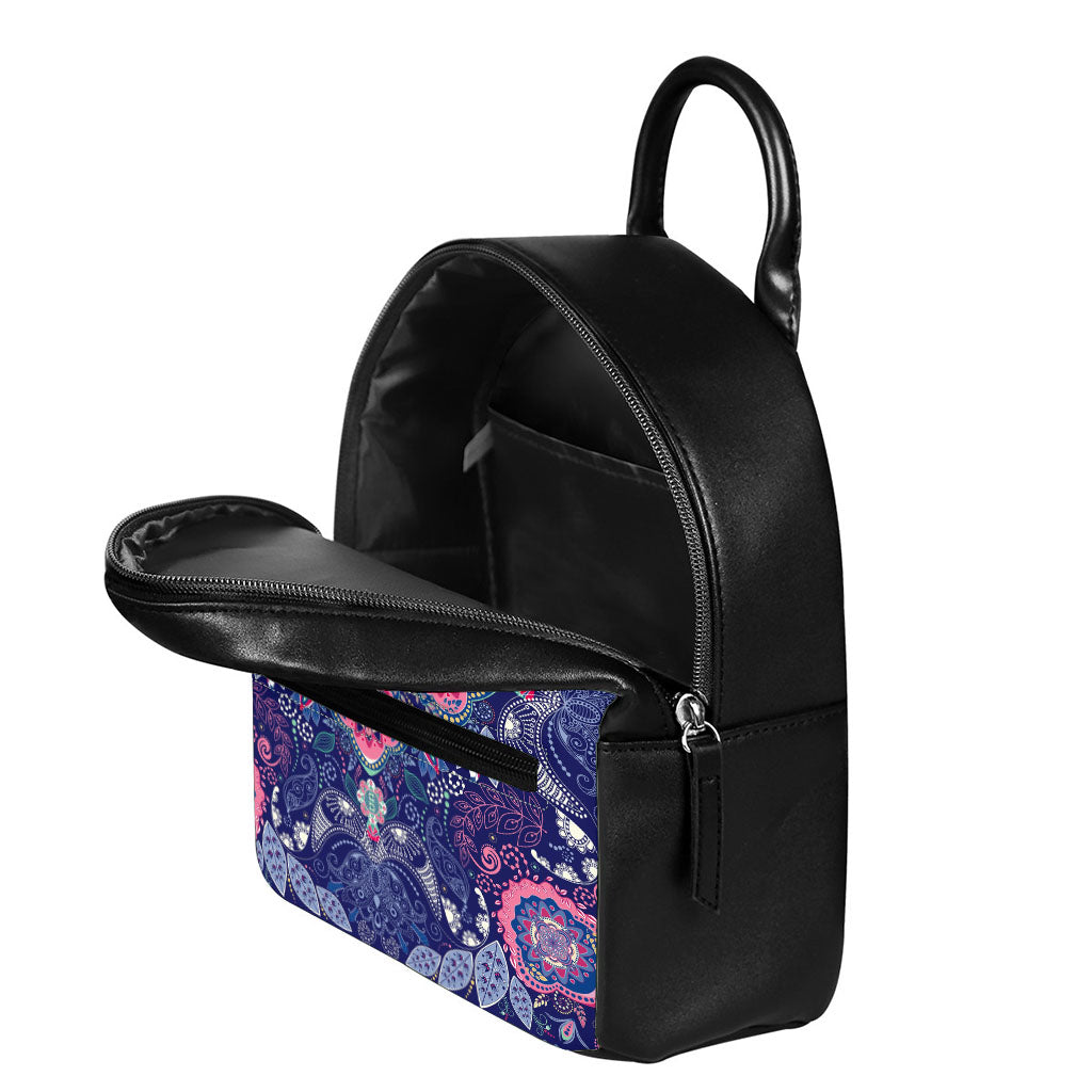Ornamental Paisley Mandala Print Leather Backpack
