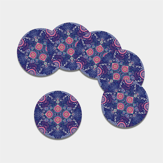 Ornamental Paisley Mandala Print Leather Coaster Set