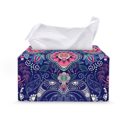 Ornamental Paisley Mandala Print Leather Tissue Box Cover