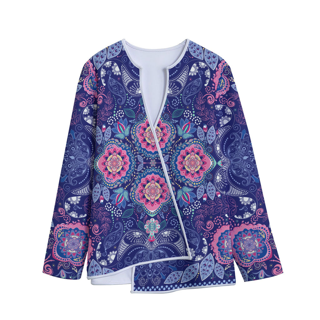 Ornamental Paisley Mandala Print Long Sleeve Short Coat