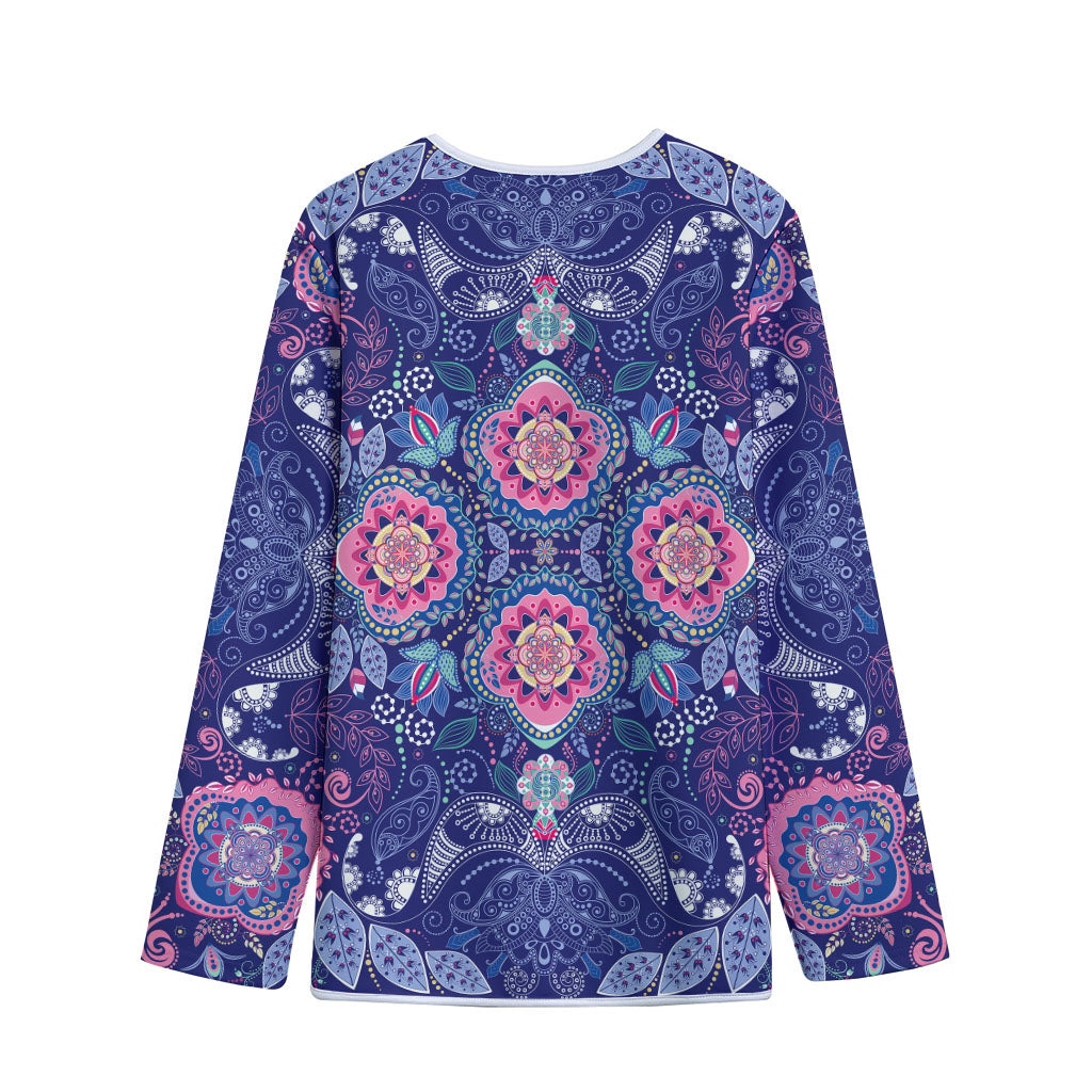 Ornamental Paisley Mandala Print Long Sleeve Short Coat