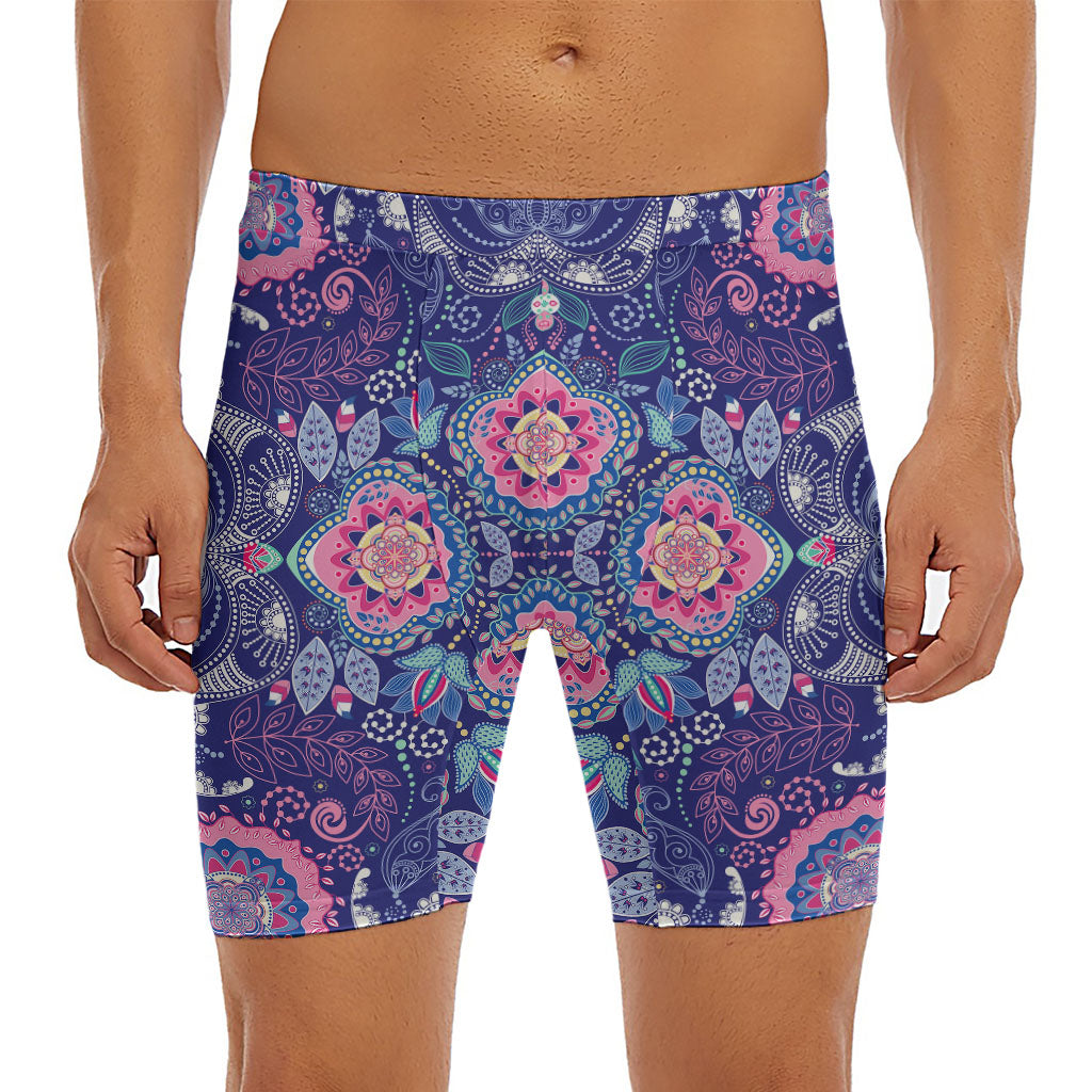Ornamental Paisley Mandala Print Men's Long Boxer Briefs