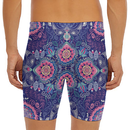 Ornamental Paisley Mandala Print Men's Long Boxer Briefs