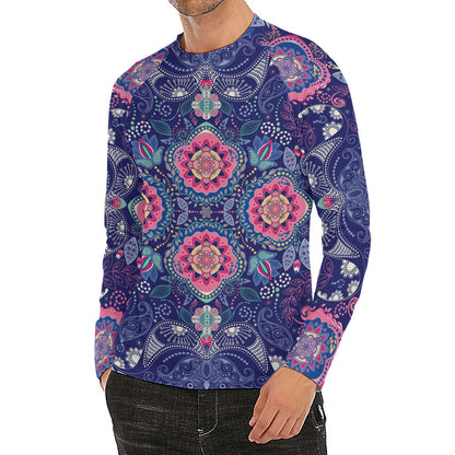 Ornamental Paisley Mandala Print Men's Long Sleeve Rash Guard