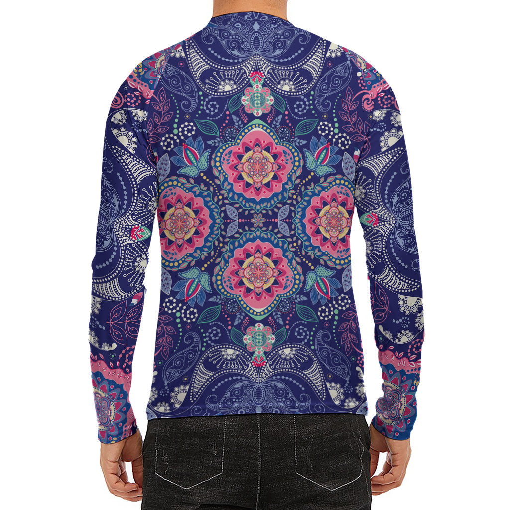 Ornamental Paisley Mandala Print Men's Long Sleeve Rash Guard