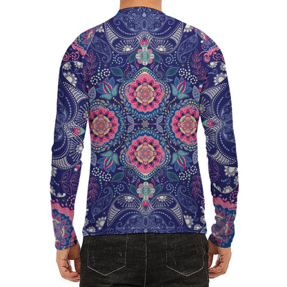 Ornamental Paisley Mandala Print Men's Long Sleeve Rash Guard