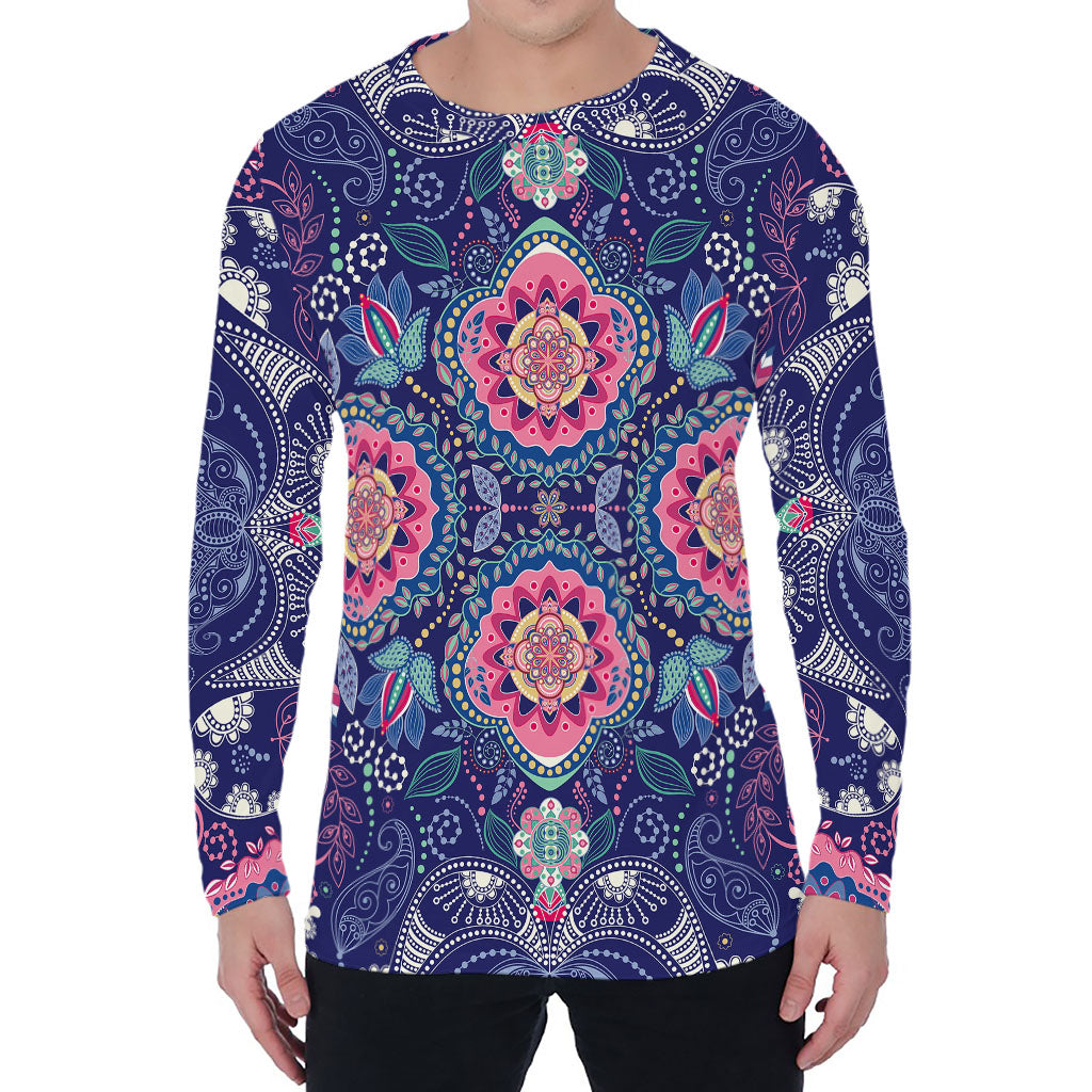 Ornamental Paisley Mandala Print Men's Long Sleeve T-Shirt