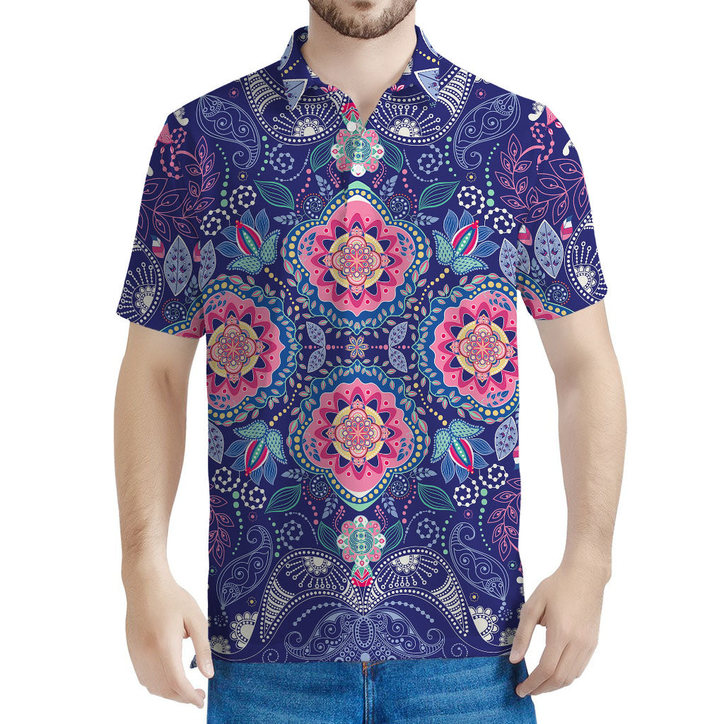 Ornamental Paisley Mandala Print Men's Polo Shirt