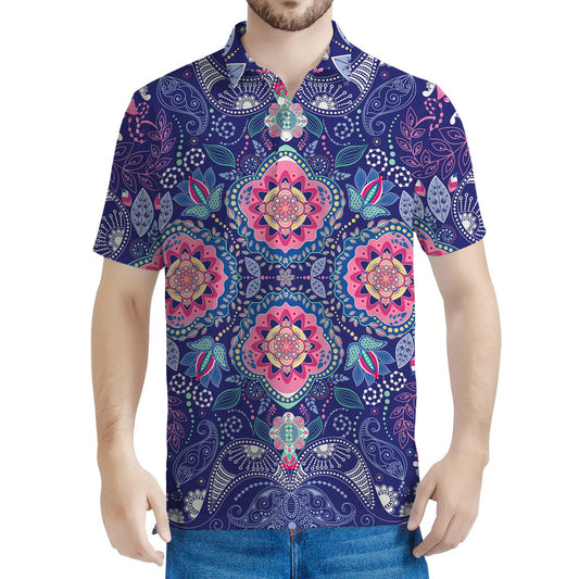 Ornamental Paisley Mandala Print Men's Polo Shirt