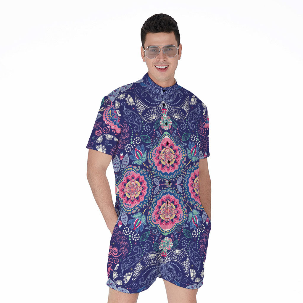 Ornamental Paisley Mandala Print Men's Rompers