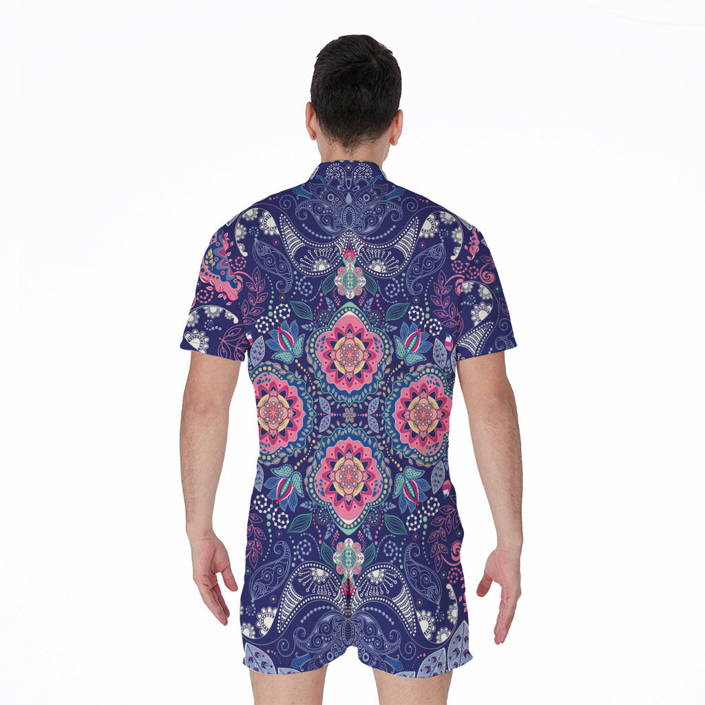 Ornamental Paisley Mandala Print Men's Rompers