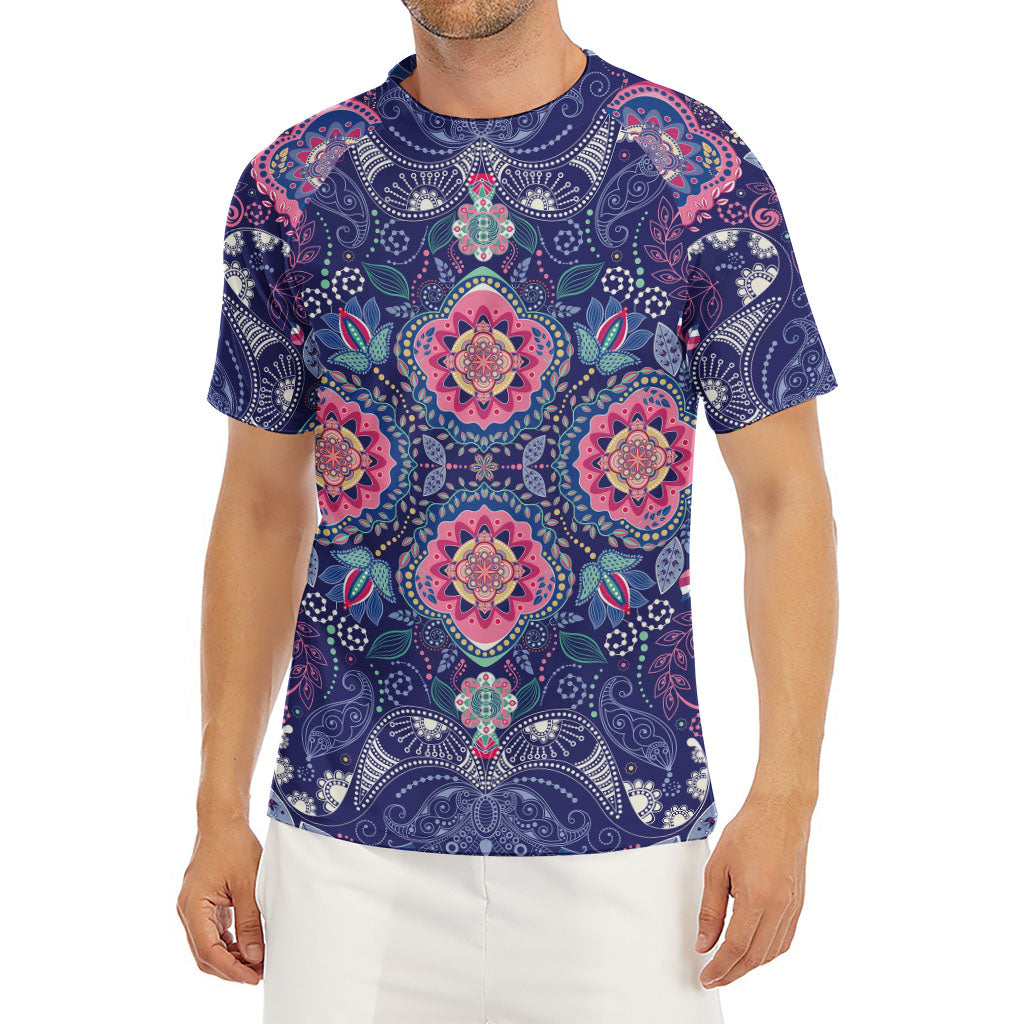 Ornamental Paisley Mandala Print Men's Short Sleeve Rash Guard