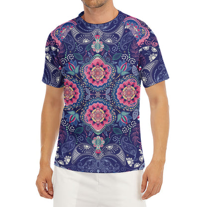 Ornamental Paisley Mandala Print Men's Short Sleeve Rash Guard