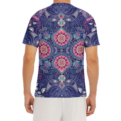 Ornamental Paisley Mandala Print Men's Short Sleeve Rash Guard