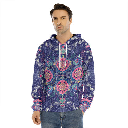 Ornamental Paisley Mandala Print Men's Velvet Pullover Hoodie