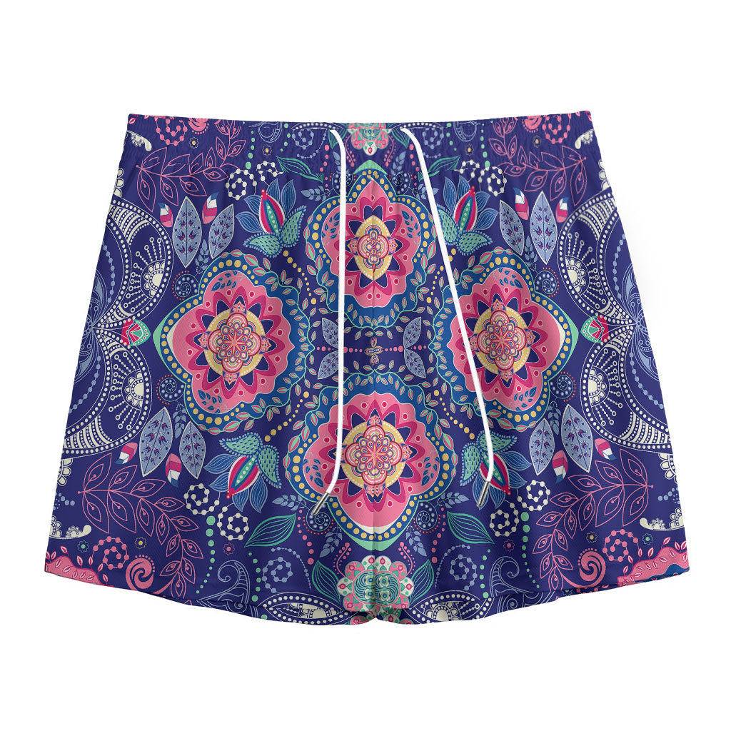 Ornamental Paisley Mandala Print Mesh Shorts