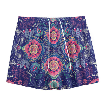 Ornamental Paisley Mandala Print Mesh Shorts
