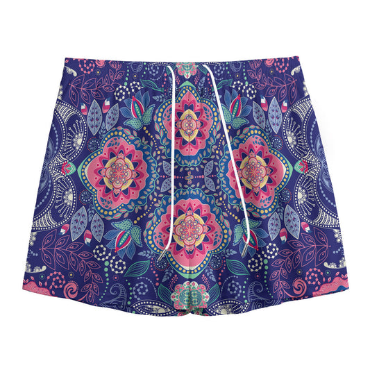 Ornamental Paisley Mandala Print Mesh Shorts