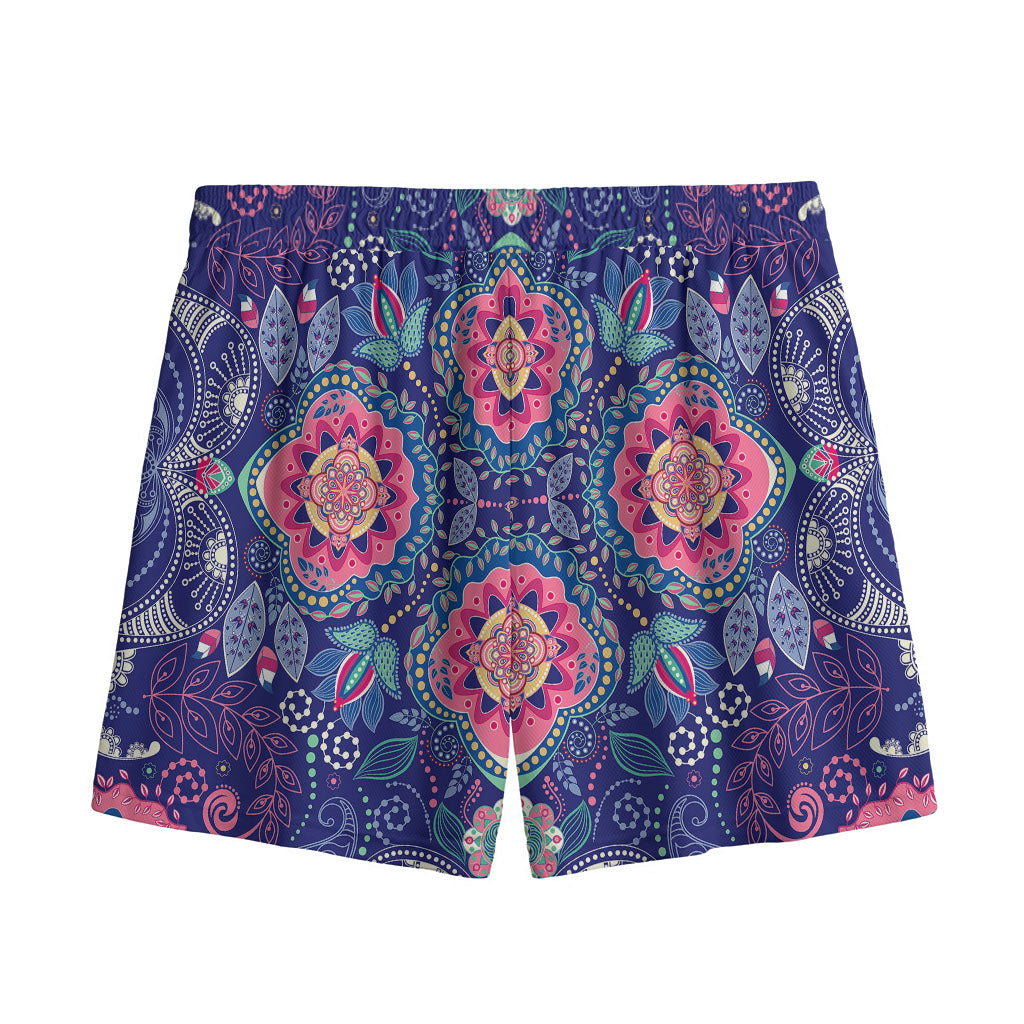 Ornamental Paisley Mandala Print Mesh Shorts