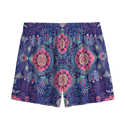 Ornamental Paisley Mandala Print Mesh Shorts