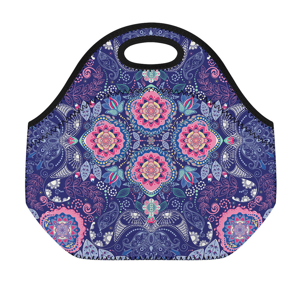 Ornamental Paisley Mandala Print Neoprene Lunch Bag