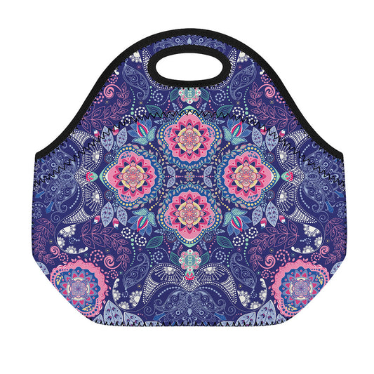 Ornamental Paisley Mandala Print Neoprene Lunch Bag