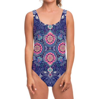 Ornamental Paisley Mandala Print One Piece Swimsuit