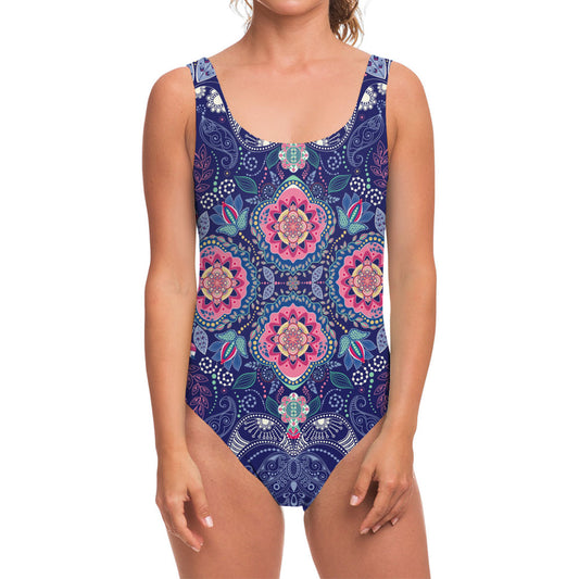 Ornamental Paisley Mandala Print One Piece Swimsuit