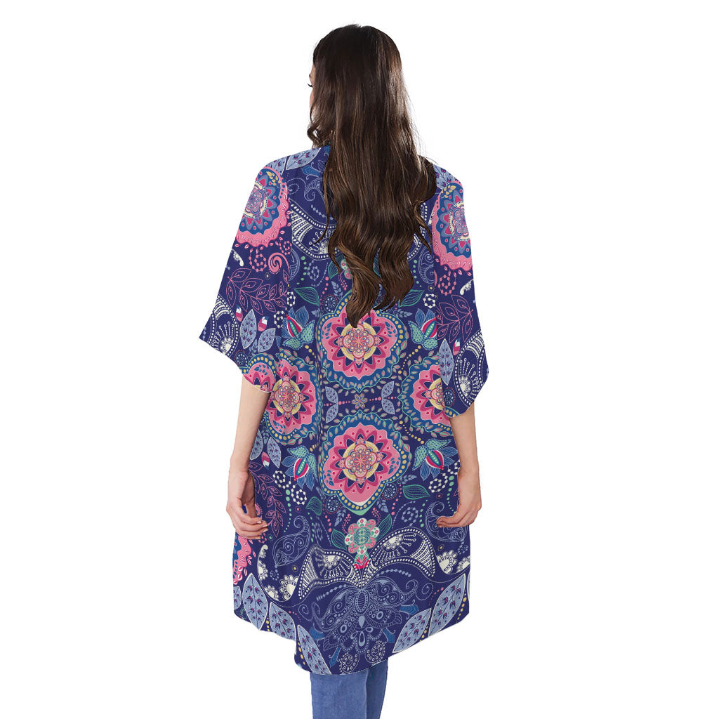 Ornamental Paisley Mandala Print Open Front Beach Cover Up