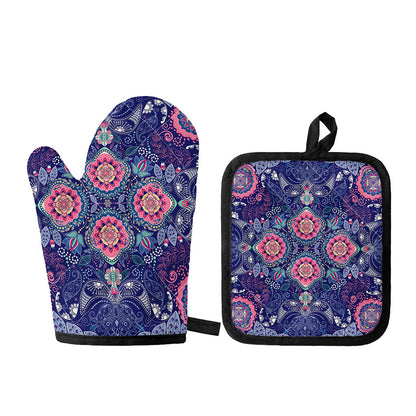 Ornamental Paisley Mandala Print Oven Mitt And Pot Holder Set