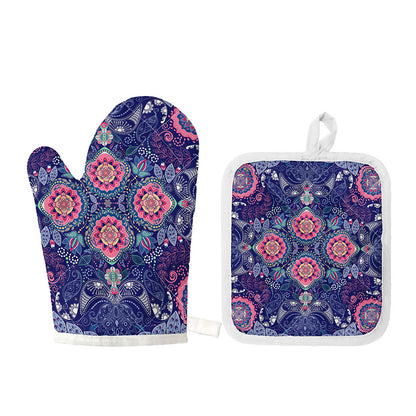 Ornamental Paisley Mandala Print Oven Mitt And Pot Holder Set