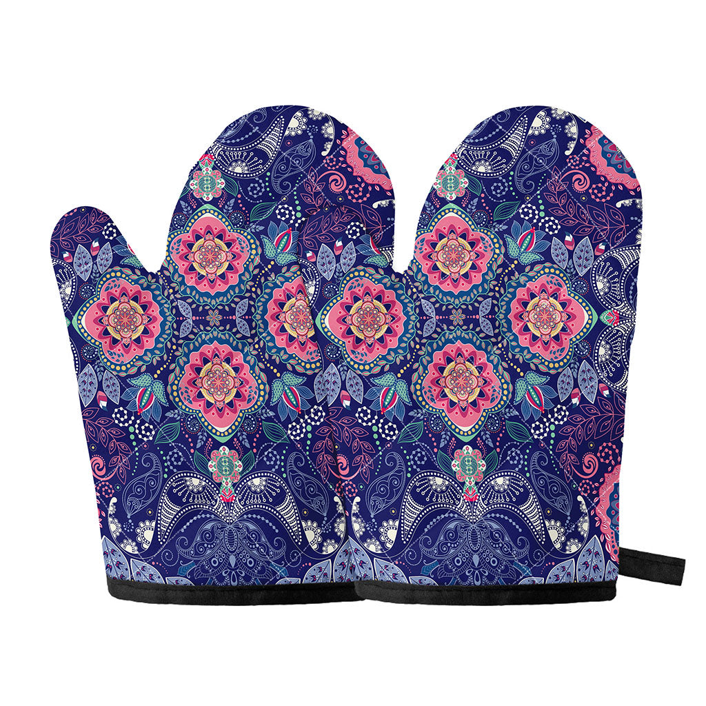 Ornamental Paisley Mandala Print Oven Mitts