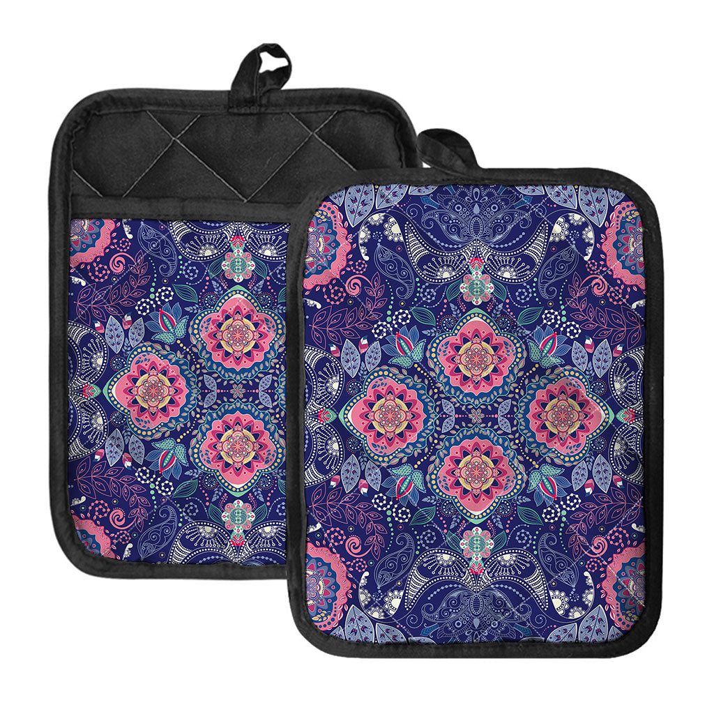 Ornamental Paisley Mandala Print Pot Holders With Pocket