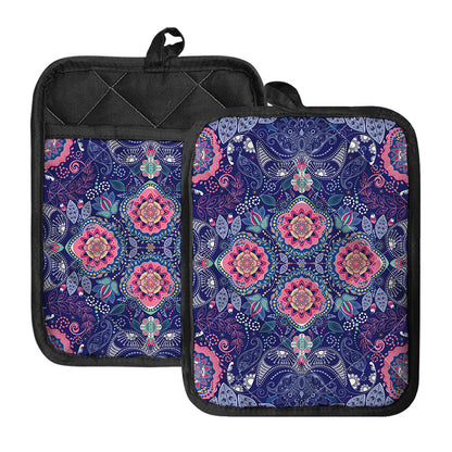 Ornamental Paisley Mandala Print Pot Holders With Pocket