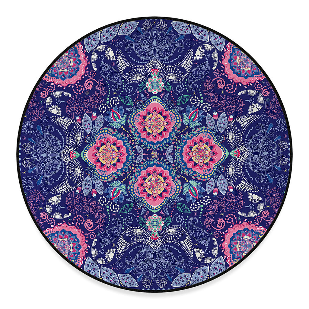 Ornamental Paisley Mandala Print Round Floor Mat