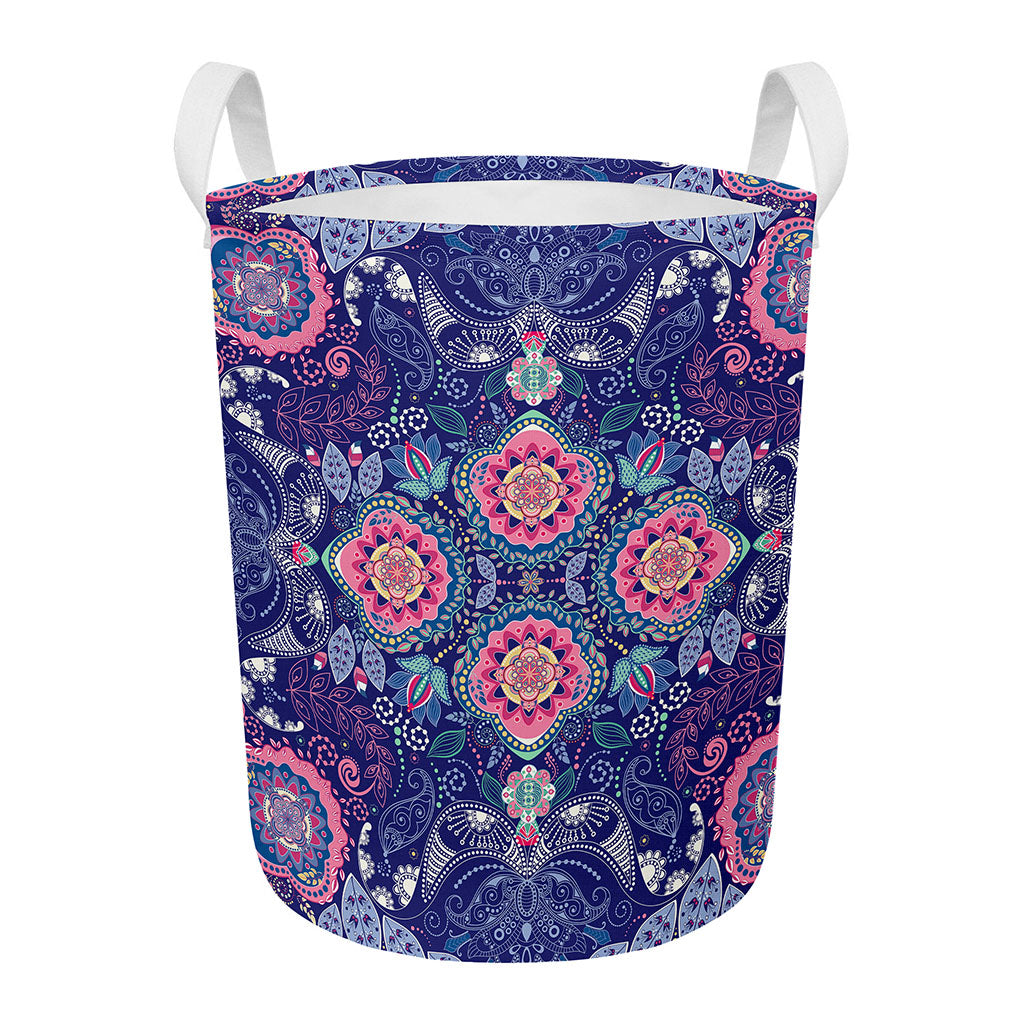 Ornamental Paisley Mandala Print Round Laundry Basket