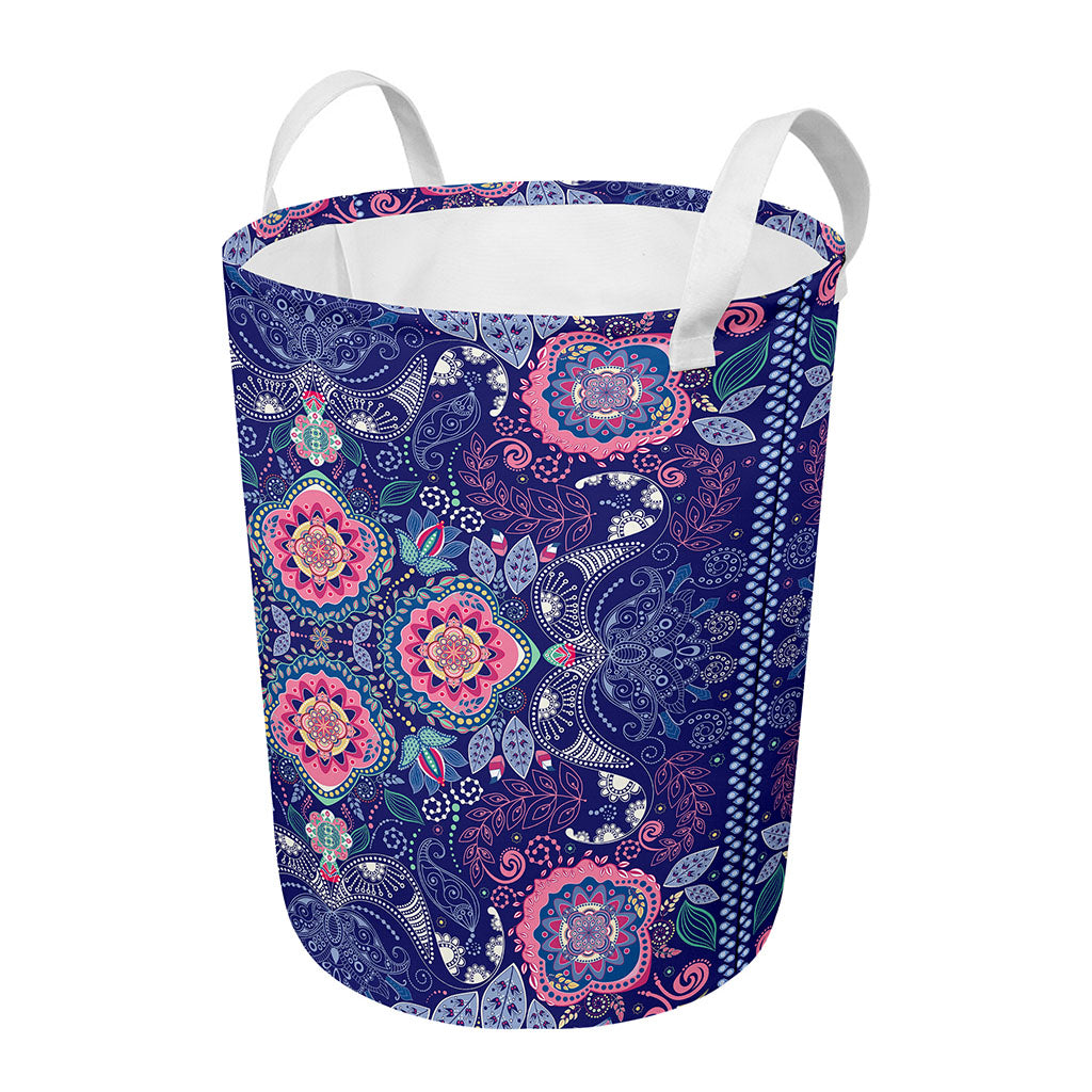 Ornamental Paisley Mandala Print Round Laundry Basket