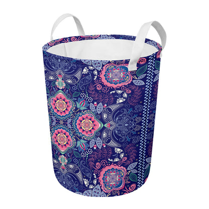 Ornamental Paisley Mandala Print Round Laundry Basket
