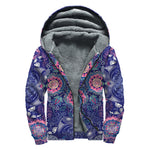Ornamental Paisley Mandala Print Sherpa Lined Zip Up Hoodie