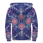 Ornamental Paisley Mandala Print Sherpa Lined Zip Up Hoodie