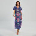 Ornamental Paisley Mandala Print Short Sleeve Maxi Dress