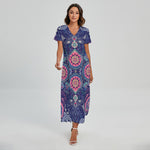 Ornamental Paisley Mandala Print Short Sleeve Maxi Dress