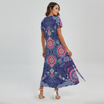 Ornamental Paisley Mandala Print Short Sleeve Maxi Dress