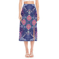 Ornamental Paisley Mandala Print Side Slit Midi Skirt