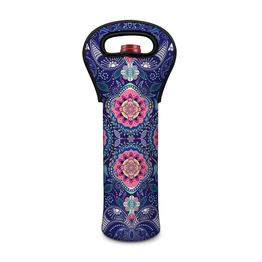 Ornamental Paisley Mandala Print Single Neoprene Wine Tote