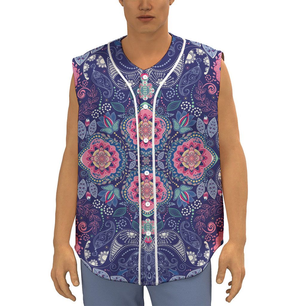 Ornamental Paisley Mandala Print Sleeveless Baseball Jersey